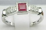 18K White Gold Ladies Princess Cut Ruby & Diamond Ring - Finger Sizes 5 to 12 Available