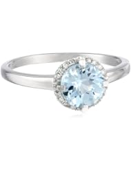White Gold Diamond (0.06cttw, G-H Color, I2-I3 Clarity) and Aquamarine Circle Ring, Size 6
