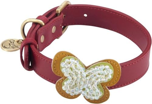 Dosha Dog CB-01 L Butterfly Dog Collar, Large, Red