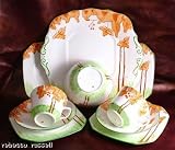 Review staffordshire  / Staffordshire Art Deco c1930 Tree and Leaves Cup and Saucer