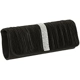 DANIEL AMES Pleat Lamé Flap Clutch W/ Crystal Detail [2-2983], Black
