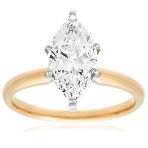 Certified 14k Yellow Gold Marquise Solitaire Diamond Engagement Ring (2 ct, H-I Color, SI2-I1 Clarity), Size 7