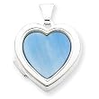 Sterling Silver Blue Mother of Pearl 18mm 2-Frame Heart Locket