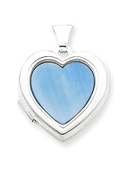 Sterling Silver Blue Mother of Pearl 18mm 2-Frame Heart Locket