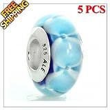 1 Buy = 5PCS Authentic Solid Sterling Silver Core Lampwork Murano Glass Charm Beads, TOP QUALITY, Pandora, ALE and 925 Mark on Threaded Core, Matching Genuine Lampwork Murano Glass Beads for European Style Bracelets and Necklaces, Well Compatible with Pandora, Troll, Biagi, Caprice, Dione Beads