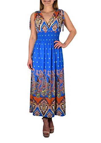 Peach Couture Exotic Tahiti Multicolor Polka Dot Print Maxi Dress (Orange &amp; Blue, Small) ...