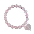 Genuine 8mm Rose Quartz Bead Heart Charm Bracelet