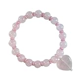 Genuine 8mm Rose Quartz Bead Heart Charm Bracelet