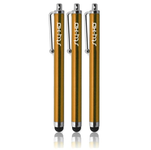 Sty-HD 3 pcs Gold Capacitive Stylus/Styli Touch Screen Cellphone Tablet Pen for iPhone 4 4s 3 3Gs iPod Touch iPad 2 Motorola Xoom, Samsung Galaxy, BlackBerry Playbook AMM0101US, Barnes and Noble Nook Color, Droid Bionic