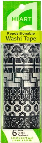 HiArt Repositionable Washi Tape, Black/White Special Collection, Set of 6