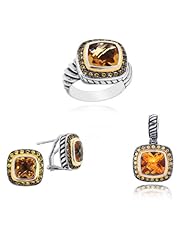 Phillip Gavriel Twisted Sterling Silver 18K Gold and Citrine and Saphire - Earrings - Ring - and Pendant Set