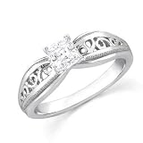 0.25 Carat Antique Style Diamond Solitaire Engagement Ring on 10K White Gold