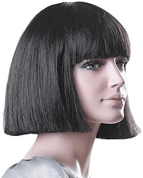 Acewill Japanese Style Short Straight Hair Wig with Blunt-Cut Bangs(Black)