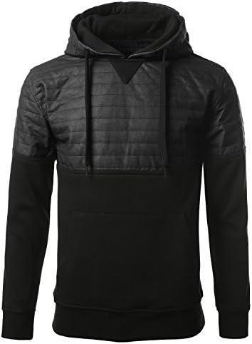 URBANCREWS Mens Hipster Hip Hop PU Fleece Pullover Hoodie