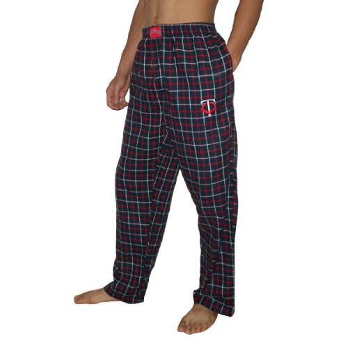 Mens MLB Minnesota Twins Plaid Cotton Thermal Sleepwear / Pajama Pants - Royal Blue & Red (Size: XL)