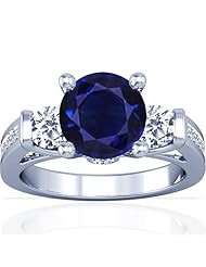 Platinum Round Cut Blue Sapphire Ring With Sidestones