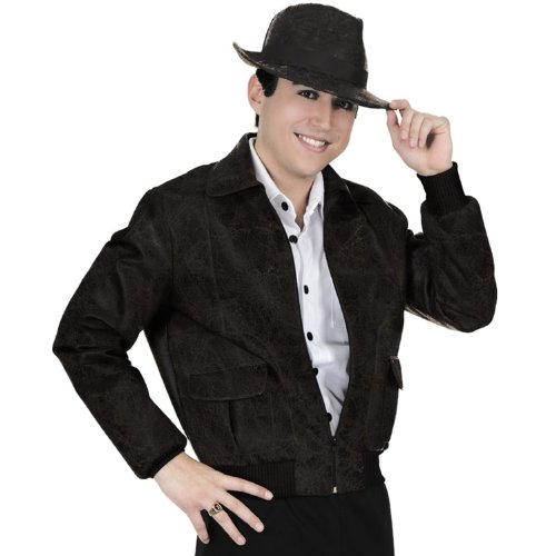  Plus Size Black Distressed Leather Jacket and Hat