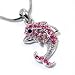 Adorable Pink Crystal Dolphin Charm Necklace Silver Tone