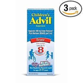 Children's Advil Ibuprofen Fever Reducer/Pain Reliever Oral Suspension, Blue Raspberry, 4-Ounce Bottles (Pack of 3)