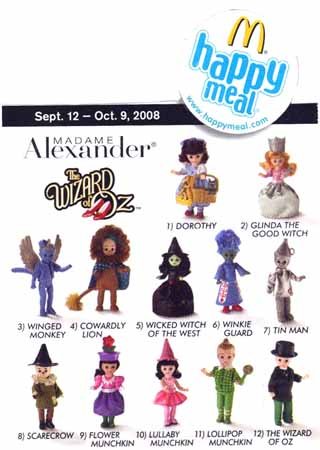 2008 Complete set of 12 Mcdonalds Madame Alexander Wizard of Oz Dolls
