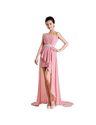 Strapless Chiffon Beaded Crystal Crystals Lace Pleated Sequined High-Low-Hem Evening Dress/Party Dress 