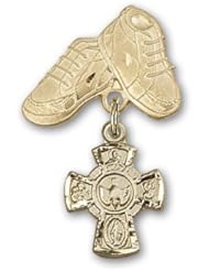 Gold Filled Baby Badge with 5-Way Charm and Baby Boots Pin
