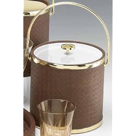 Kraftware 43364 Wicker Walnut 3 Quart Ice Bucket with Bale Handle, Bands and Lucite Cover by Kraftware