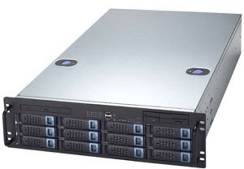 CybertronPC Magnum Series XV3044 3U Rackmount NAS Server, Dual Intel Xeon 5060 3.2GHz Dual Core Processors, 4GB DDR2 ECC Fully Buffered Memory, (12) 750GB SATA2 Harddrives, 3Ware 9550SX 12 Port Hardware RAID Controller Card (RAID 0,1,5,10,50), CD-RW/DVD Combo Drive, Floppy Drive, 3U Rack Mount Server with 12 Hotswappable SATA Harddrive Bays, 650 Watt Triple Redundant Power supply, Dual 10/100/1000 Gigabit Network, 1 Year parts labor warranty