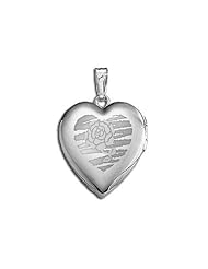 14k White Gold "Sweetheart" with Rose Locket 3/4 inch x 3/4 inch in Solid 14K White Gold
