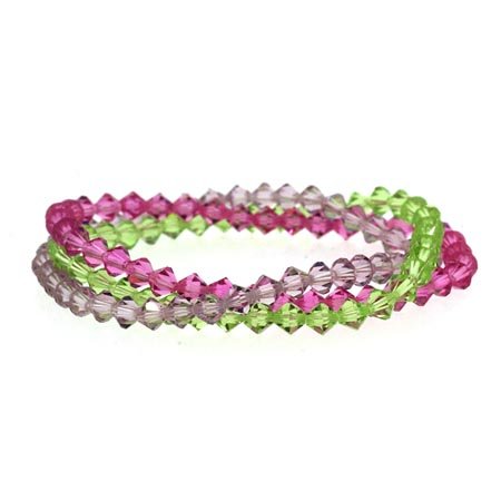 Genuine Swarovski Crystal Lavender  Green  Pink Stretch Bracelet Set