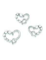 Sterling Silver CZ Heart Earring and Pendant Set