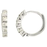 Sterling Silver Tiny Huggie Hoop Earrings, w/ Brilliant Cut CZ Stones, 7/16 (11mm)