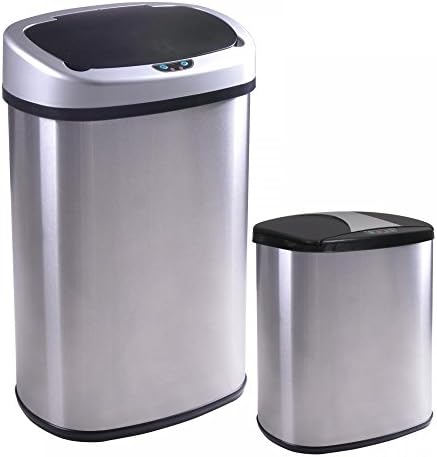 Set Automatic Trash 13 and 2.4 Gallon Sensor Stainless-Steel Touch-Free Can