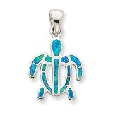 Sterling Silver Created Blue Opal Inlay Tortoise Pendant