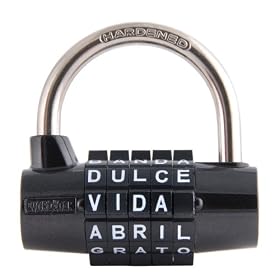 Wordlock PL-028-BK 5-Letter Combination Spanish Language Padlock, Black