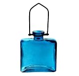 Hanging Colored Glass Floral Blue Square Vase 1/pc ~ G88 Colored Glass Bottle ~ Garden Vase ~ Colored Vase ~ Bud Vase ~ Wall Vase