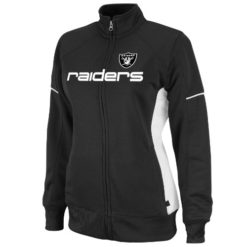 NFL Women's Oakland Raiders Counter Long Sleeve Mockneck Full-Zip Track Jacket (Black/White, Medium)