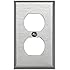 Leviton 84003 1-Gang Duplex Device Receptacle Wallplate, Standard Size, Device Mount, Stainless Steel with blue protective film