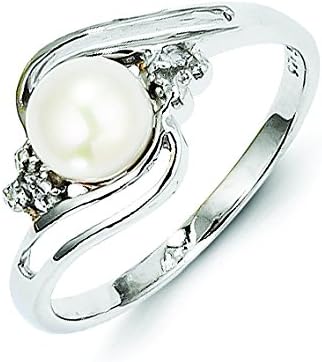 Ring Obsession's Sterling Silver Rhodium 6mm FW Cult Button Pearl & Diamond Ring