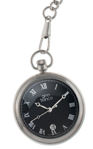 gino franco Men's 990BK Round Stainless Steel Black Dial Pocket Watch