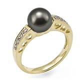 Tahitian Black Pearl Ring with Diamond in 14K Yellow Gold