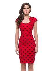 Cotton Sheath Vintage Cocktail Cap Sleeves Polka Dot Print Bodycon Dress/Evening Dress/Prom Dress/Party Dress 