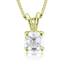 GIA Certified 14k Yellow Gold Asscher Cut Solitaire Diamond Pendant Necklace (E, SI1, 0.34 carat) - Money Back Guarantee