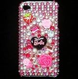 Apple iPhone 4G Pink Sweet Barbie Crystal Heart with Rose Flower Pattern Style Full Diamond, Hard Case/Cover/Protector