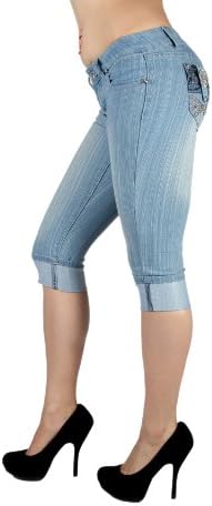 Style C640 - Classic Frayed Cuffed Hem Stretch Denim Bermuda Shorts in Light Blue Size 11