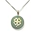 Gold Overlay Sterling Silver Green Chinese Jade Lucky Four-Leaf Clover Disc Pendant