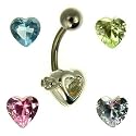 Ladies Titanium Interchangeable Hearts Cubic Zirconia Body Bar