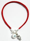 Silver Hamsa Hand on Red String Bracelet Against Evil Eye