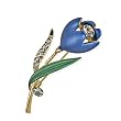 Simple Elegant Stem Flower Crystal Brooch Pin - Blue