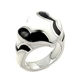 925 Sterling Silver Black and White Curved Heart Ring - Click Here to Buy - RingSize 7